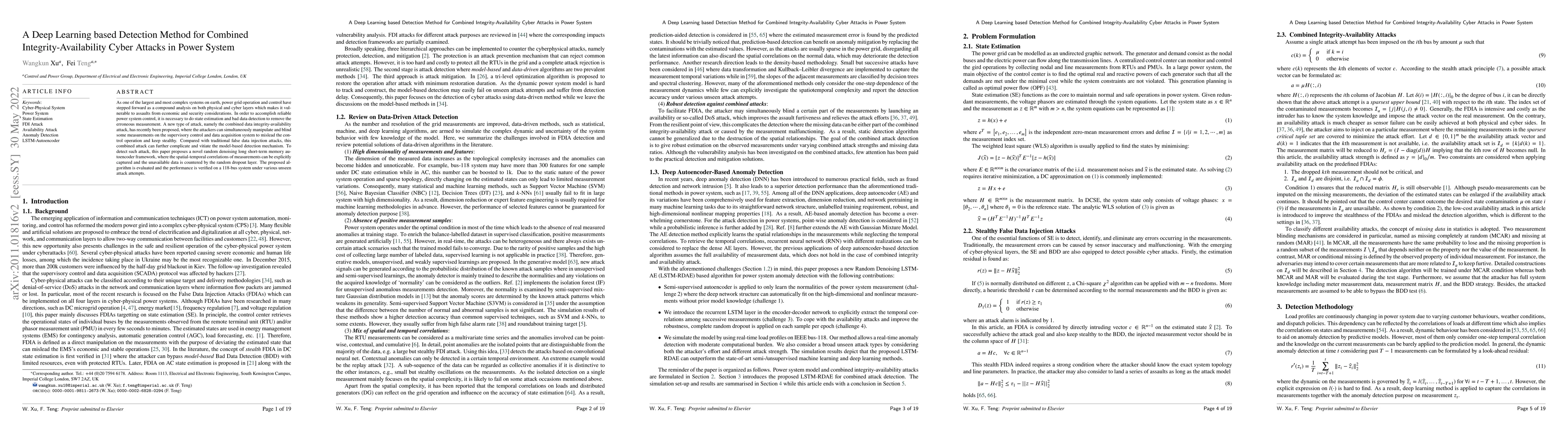Thumbnail for A Deep Learning based Detection Method for Combined
  Integrity-Availability Cyber Attacks in Power System