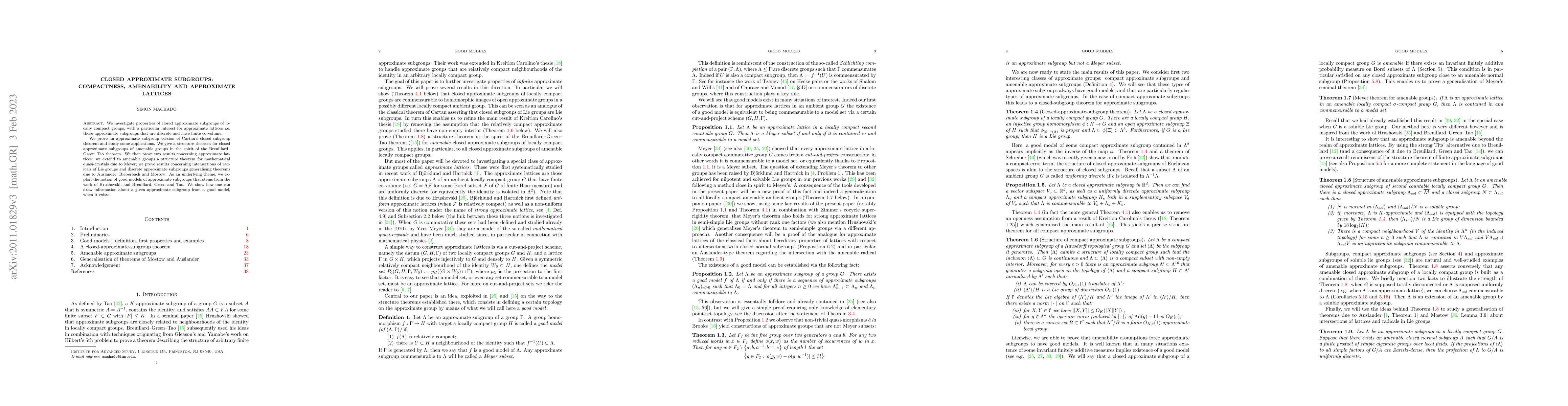 Thumbnail for Closed approximate subgroups: compactness, amenability and approximate
  lattices
