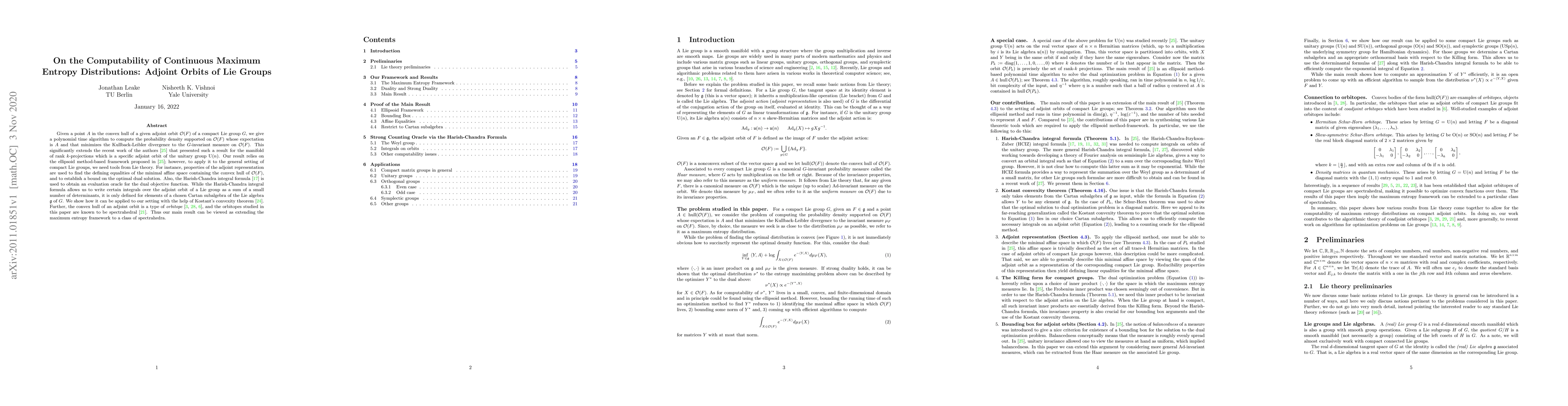 Thumbnail for On the Computability of Continuous Maximum Entropy Distributions:
  Adjoint Orbits of Lie Groups