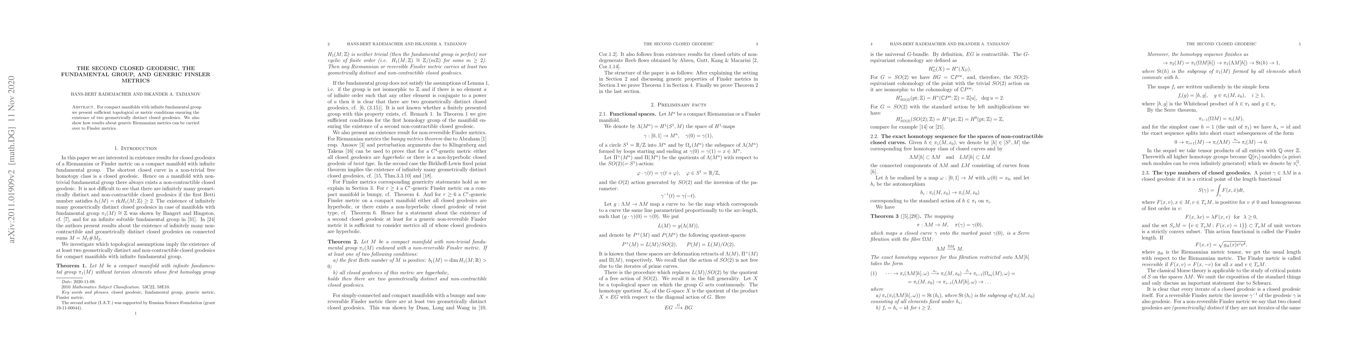 Thumbnail for The second closed geodesic, the fundamental group, and generic Finsler
  metrics
