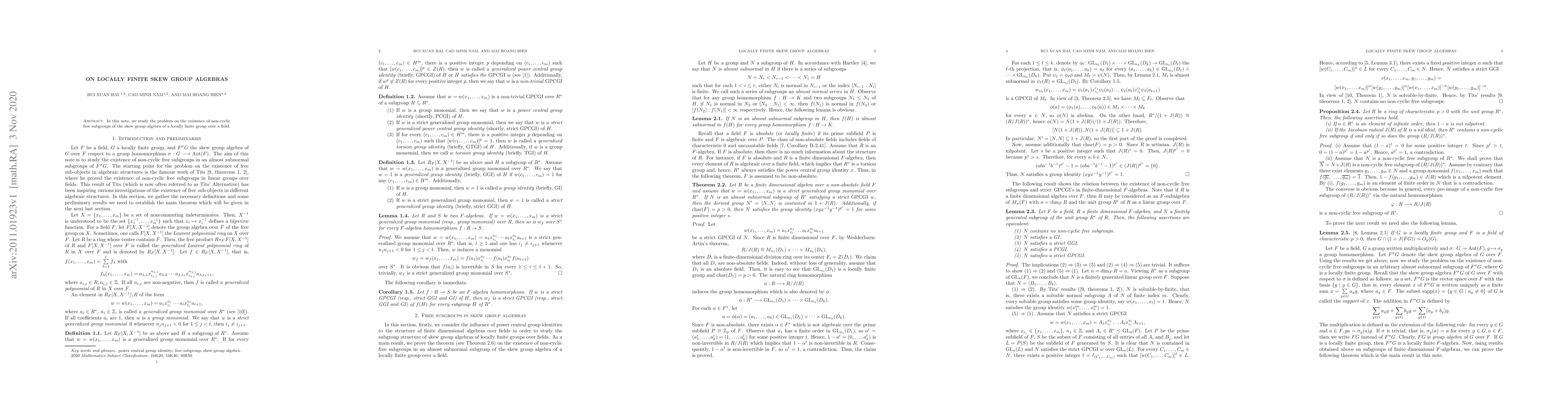 Thumbnail for On locally finite skew group algebras