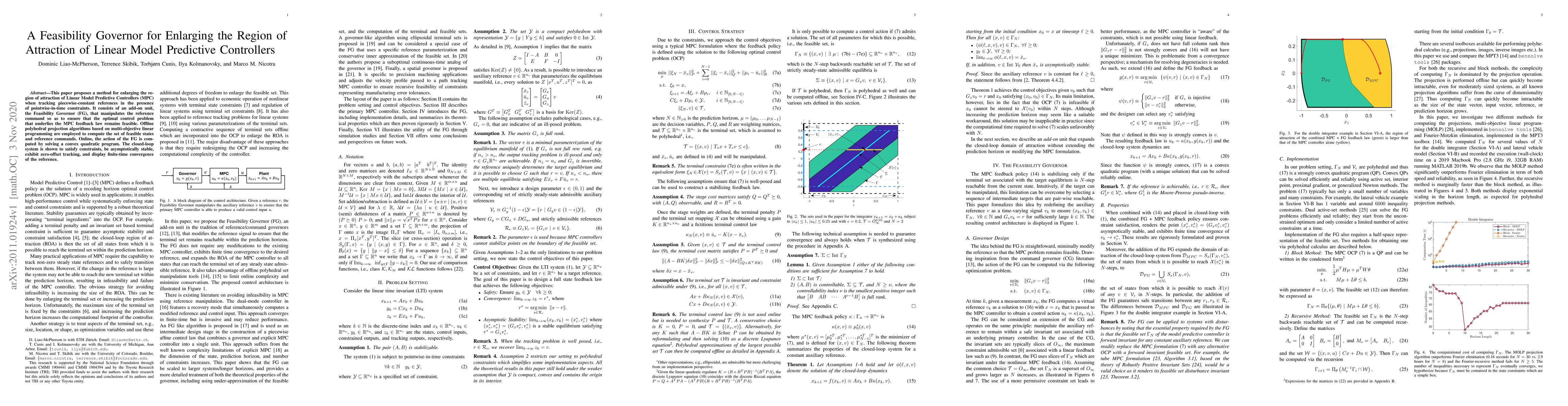 Thumbnail for A Feasibility Governor for Enlarging the Region of Attraction of Linear
  Model Predictive Controllers