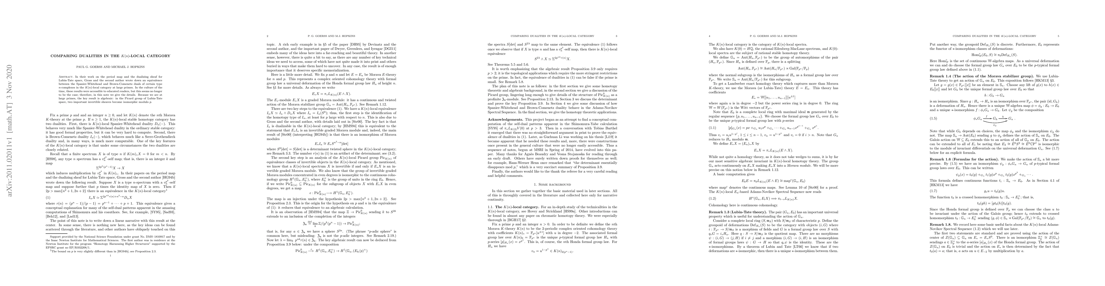 Thumbnail for Comparing Dualities in the $K(n)$-local Category