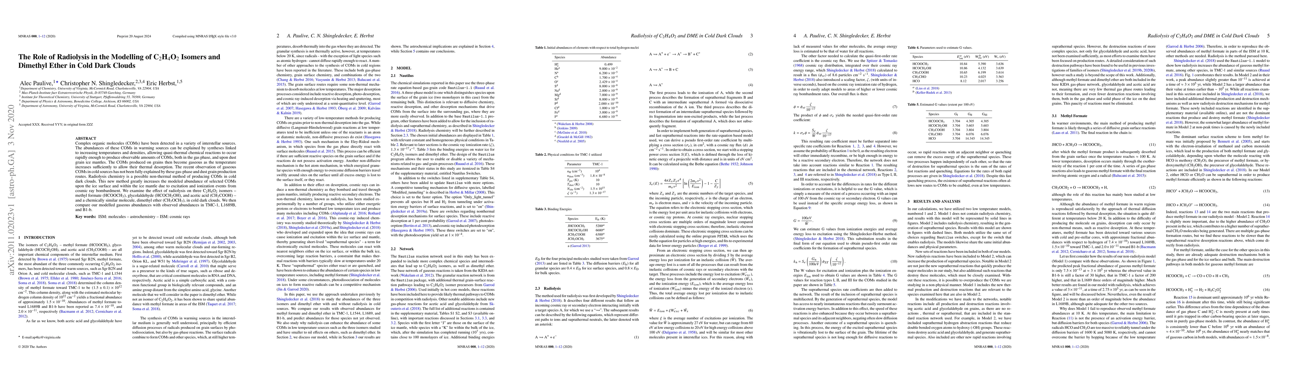 Thumbnail for The Role of Radiolysis in the Modelling of C$_{2}$H$_{4}$O$_{2}$ Isomers
  and Dimethyl Ether in Cold Dark Clouds