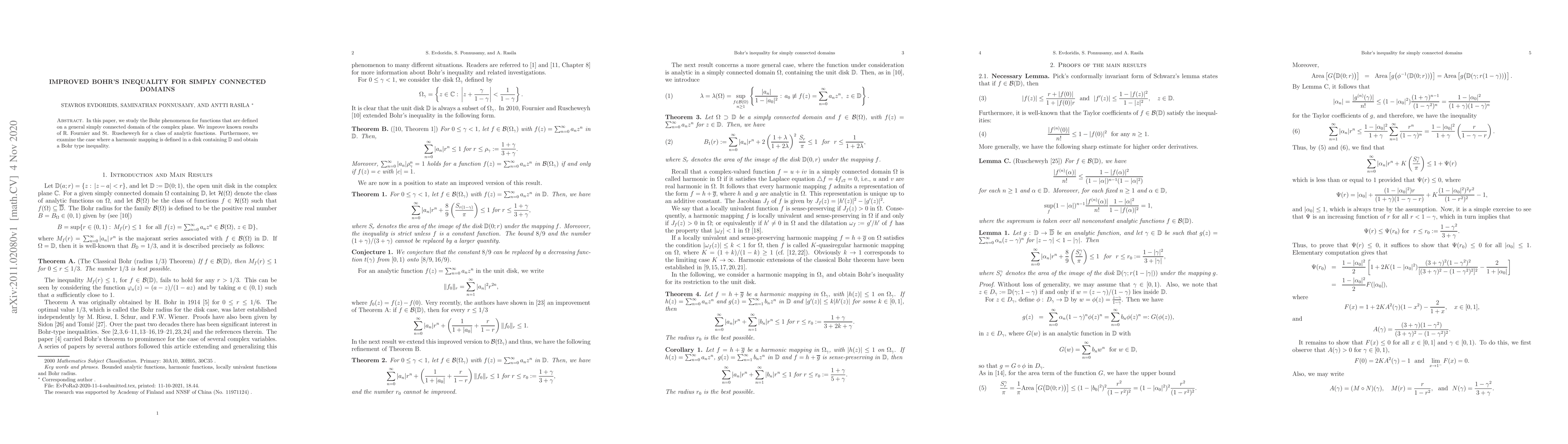 Thumbnail for Improved Bohr's inequality for mappings defined on simply connected
  domains