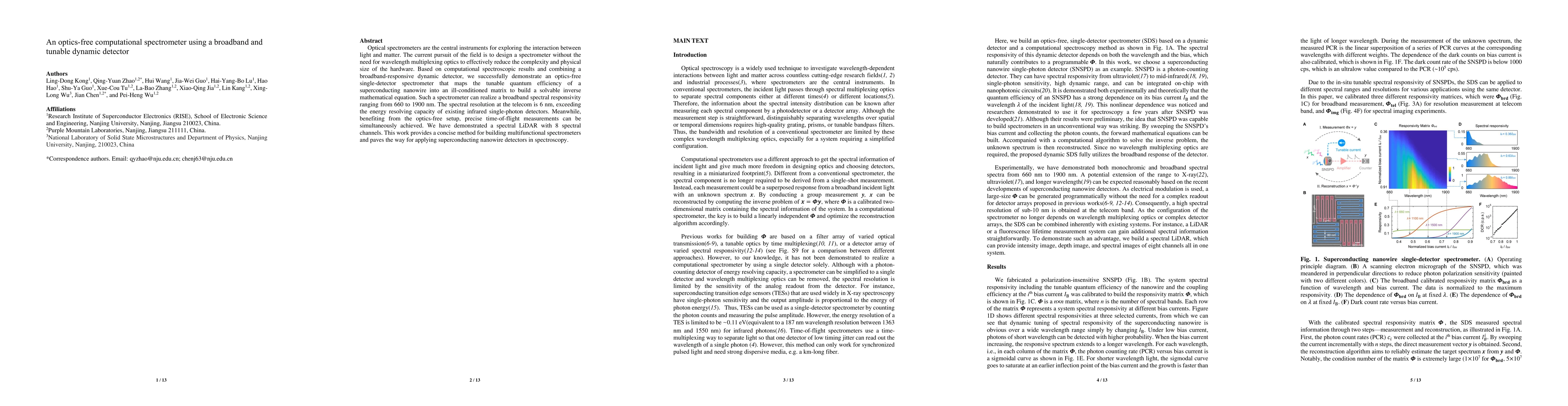 Thumbnail for An optics-free computational spectrometer using a broadband and tunable
  dynamic detector