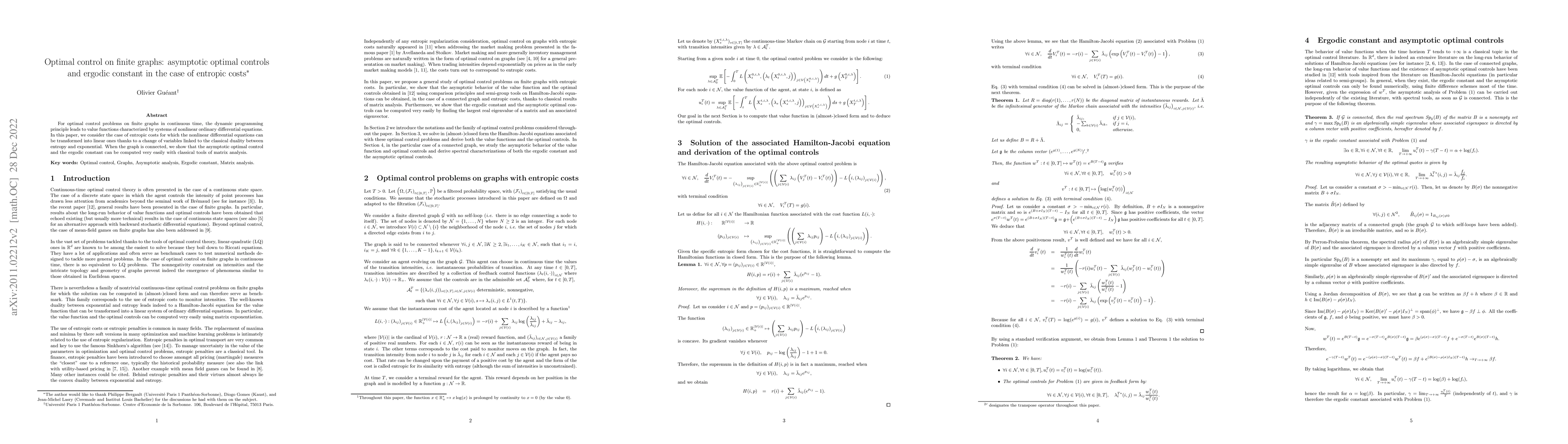 Thumbnail for Optimal control on finite graphs: asymptotic optimal controls and
  ergodic constant in the case of entropic costs