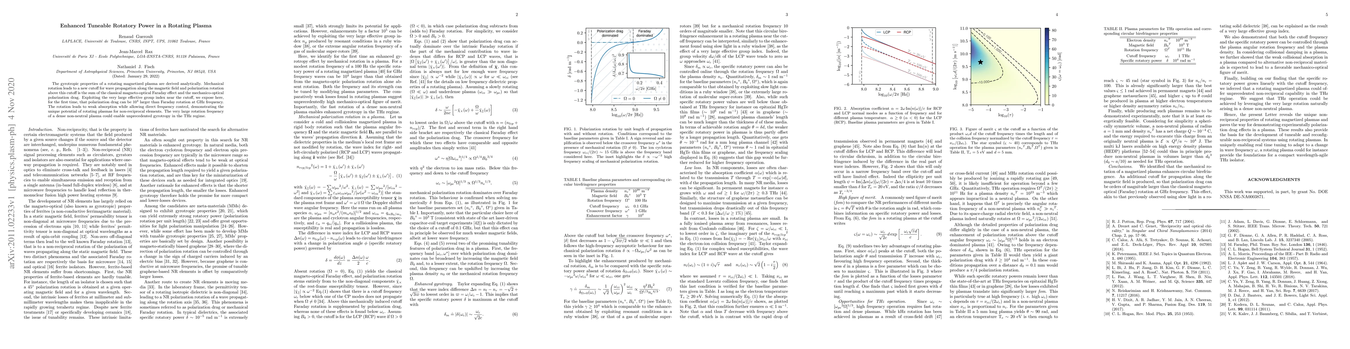Thumbnail for Enhanced Tuneable Rotatory Power in a Rotating Plasma