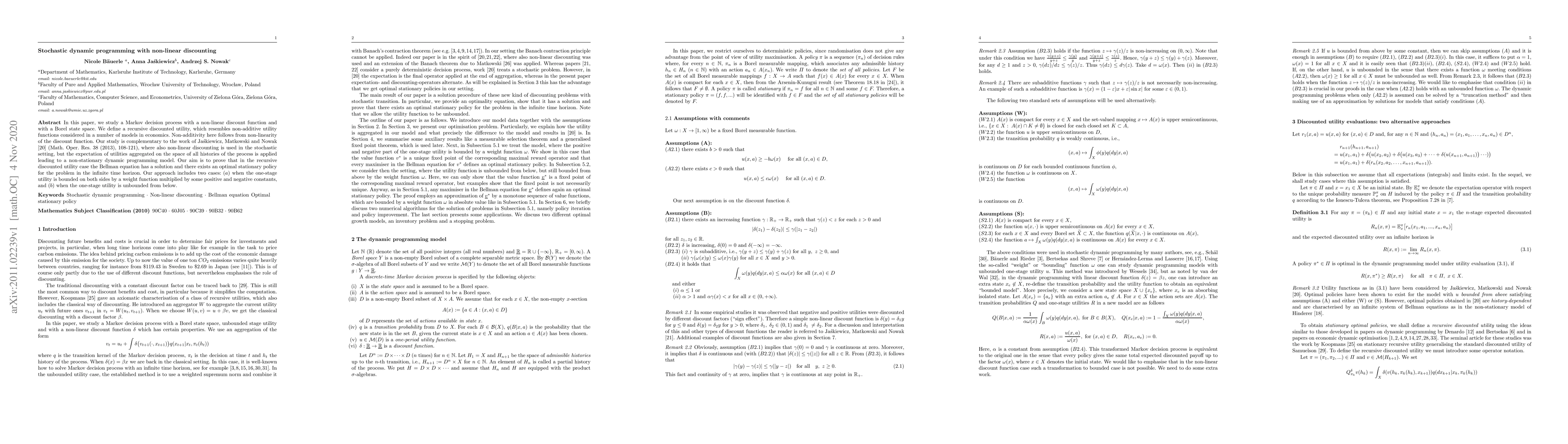 Thumbnail for Stochastic dynamic programming with non-linear discounting