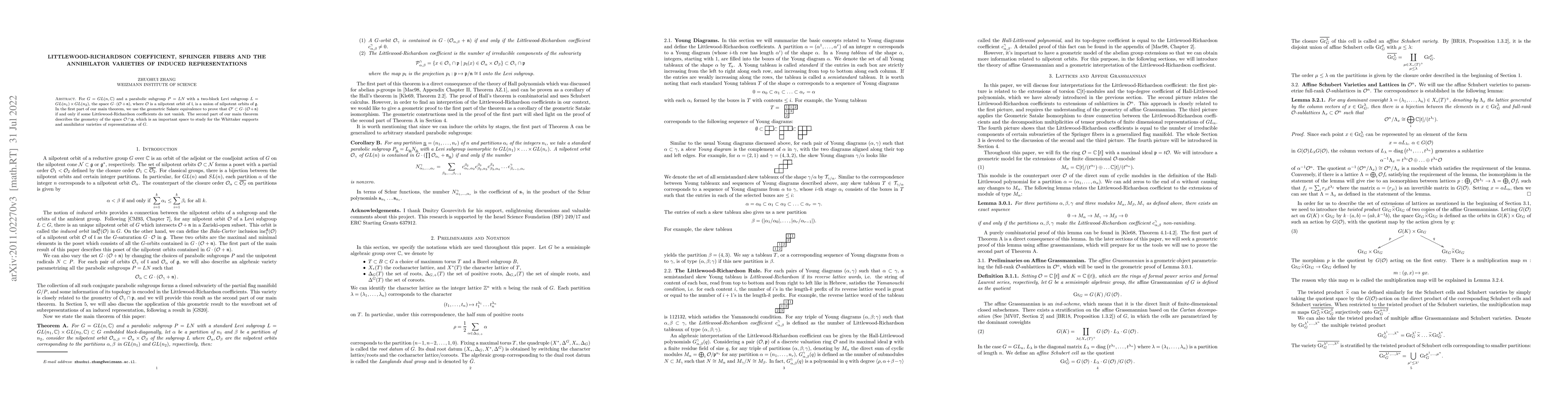 Thumbnail for Littlewood-Richardson Coefficient, Springer Fibers and the Annihilator
  Varieties of Induced Representations