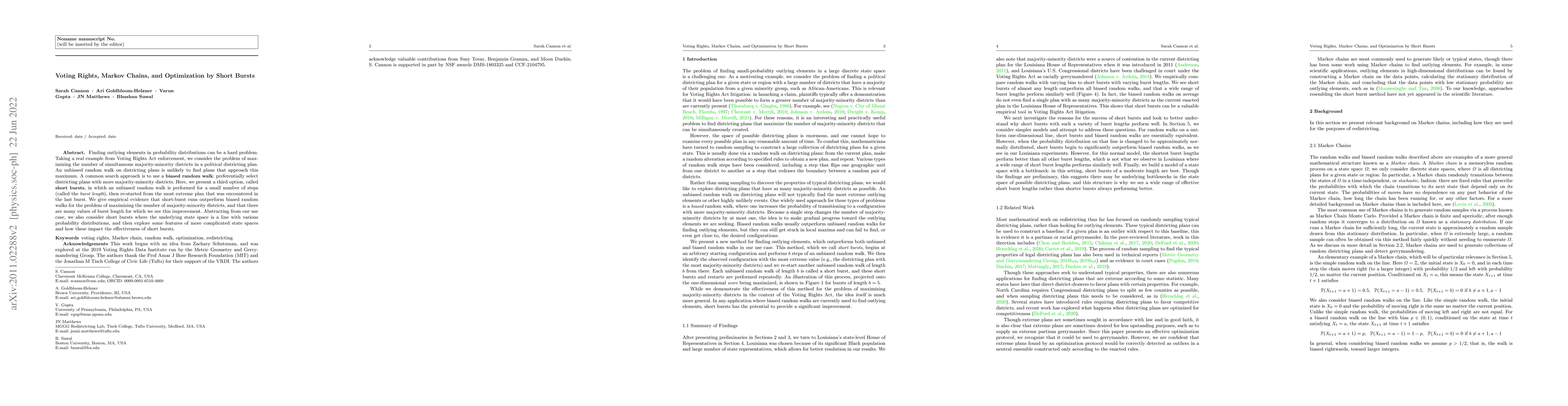 Thumbnail for Voting Rights, Markov Chains, and Optimization by Short Bursts
