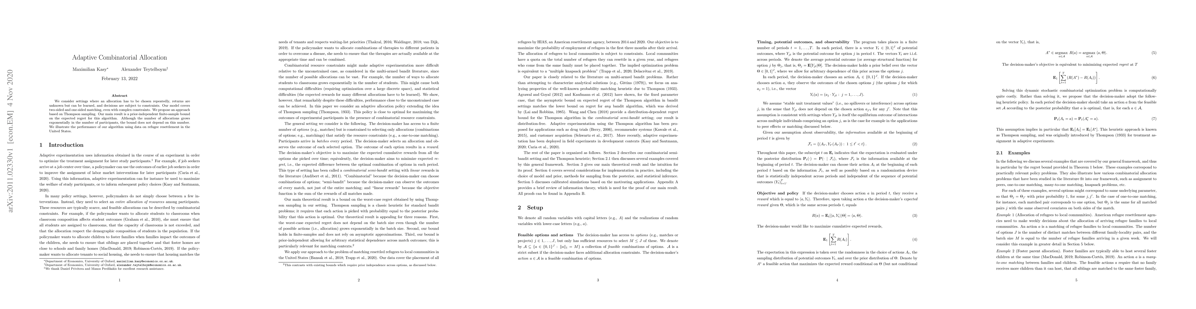 Thumbnail for Adaptive Combinatorial Allocation