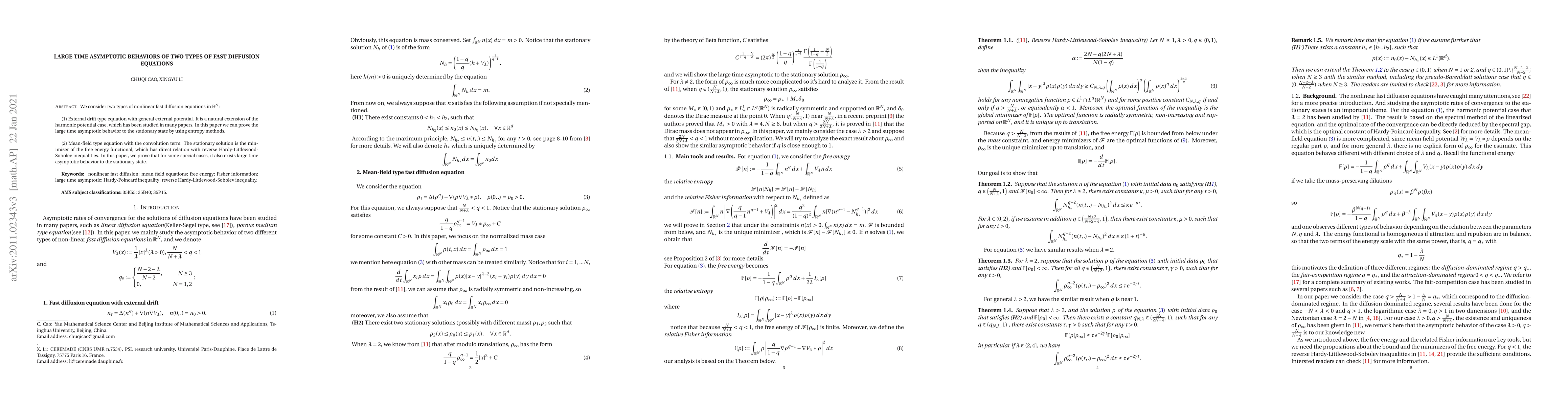 Thumbnail for Large Time Asymptotic Behaviors of Two Types of Fast Diffusion Equations