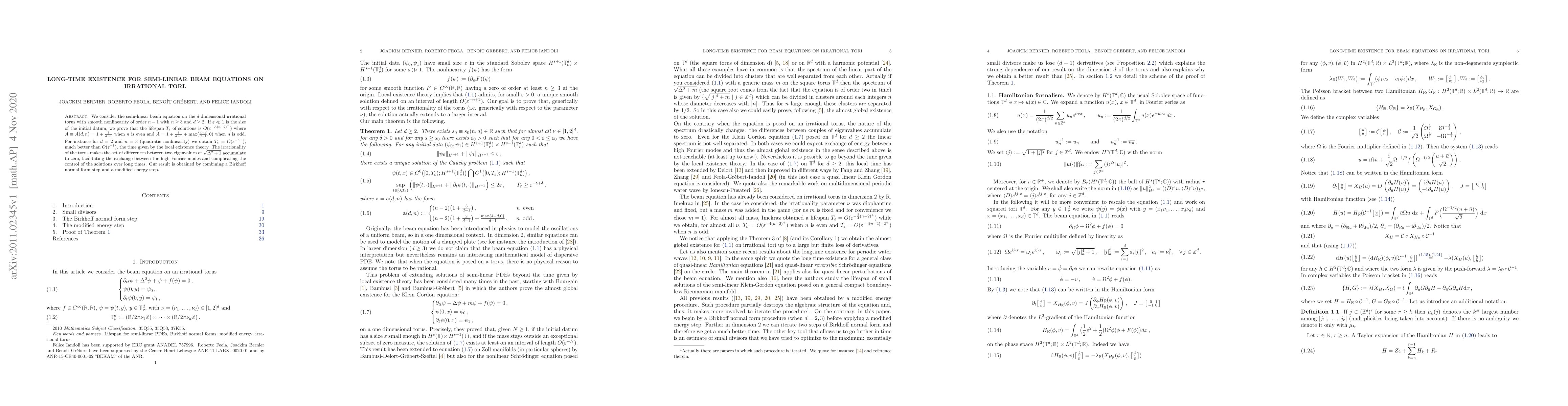 Thumbnail for Long-time existence for semi-linear beam equations on irrational tori