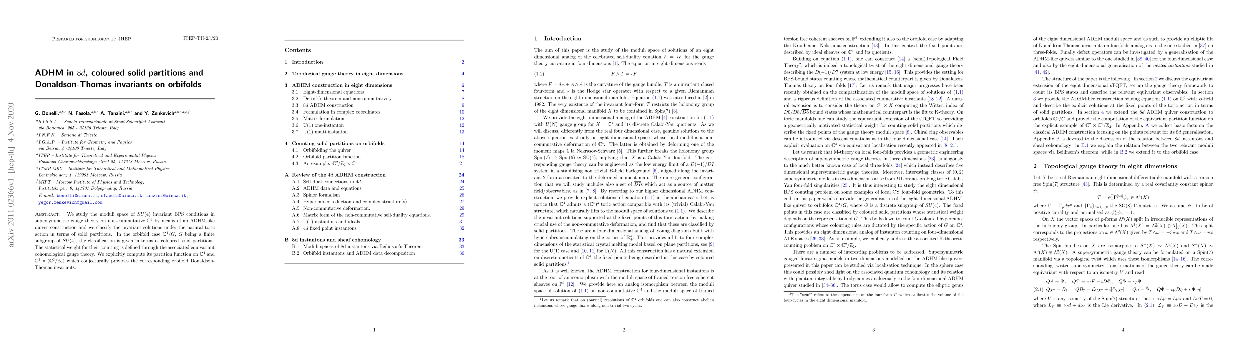 Thumbnail for ADHM in 8d, coloured solid partitions and Donaldson-Thomas invariants on
  orbifolds