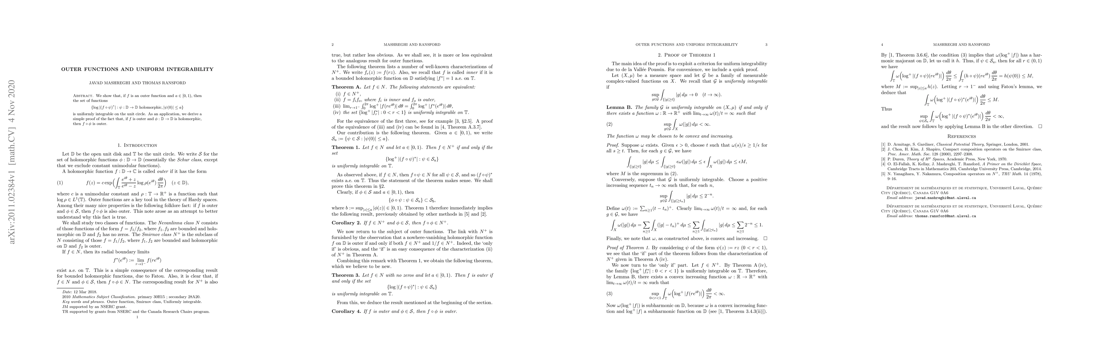 Thumbnail for Outer functions and uniform integrability
