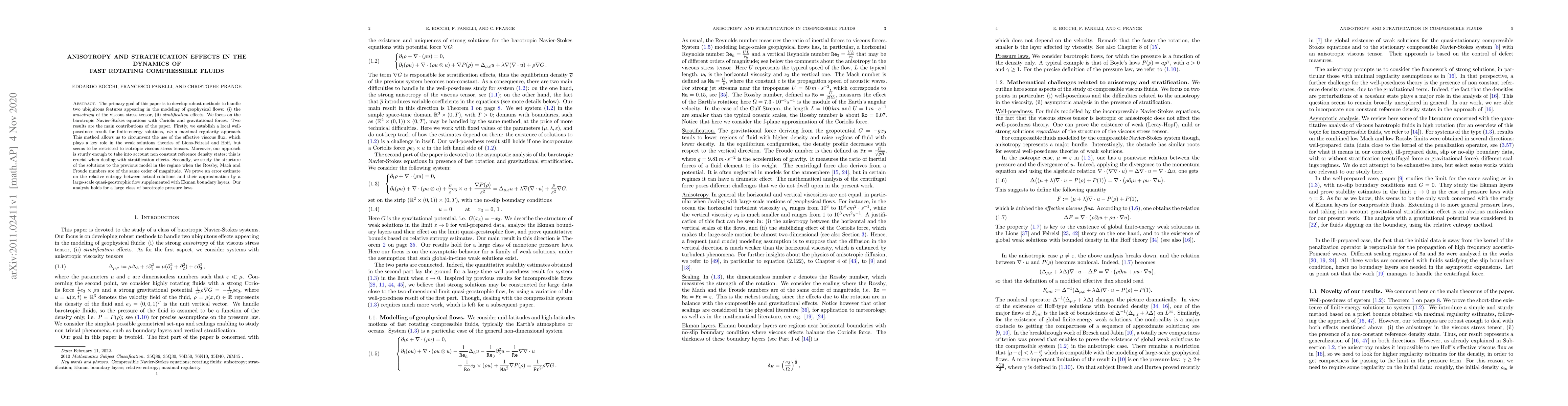 Thumbnail for Anisotropy and stratification effects in the dynamics of fast rotating
  compressible fluids