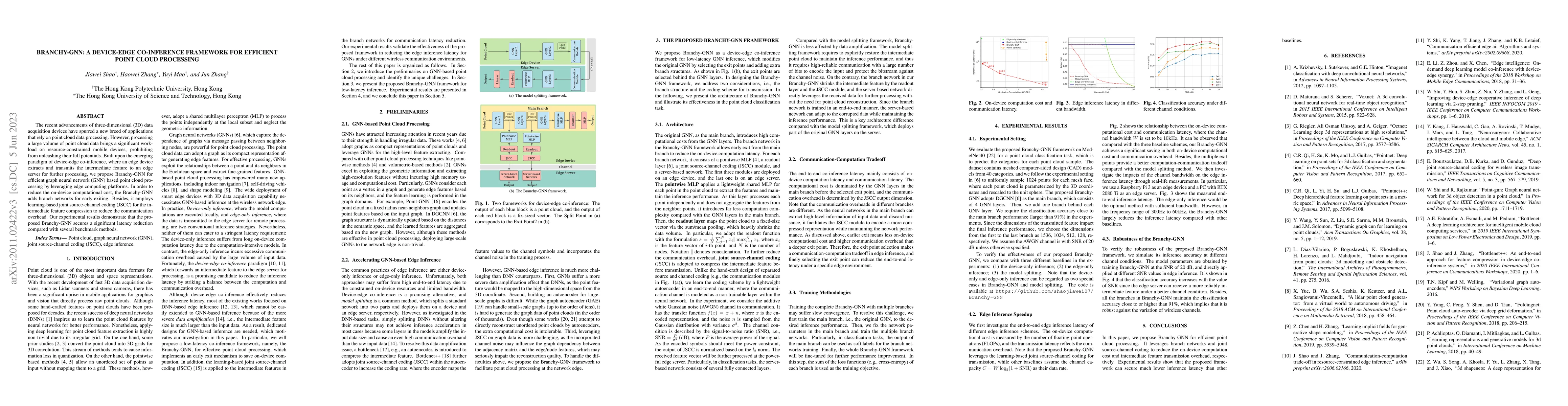 Thumbnail for Branchy-GNN: a Device-Edge Co-Inference Framework for Efficient Point
  Cloud Processing