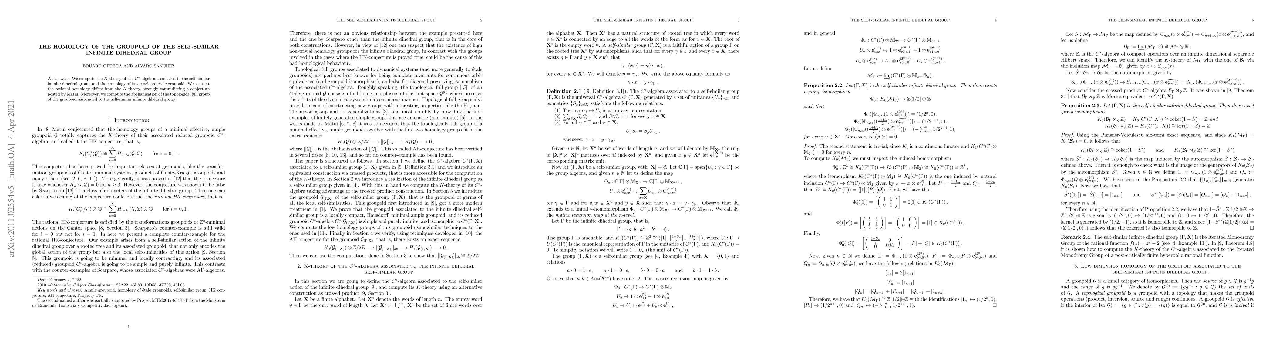Thumbnail for The homology of the groupoid of the self-similar dihedral group