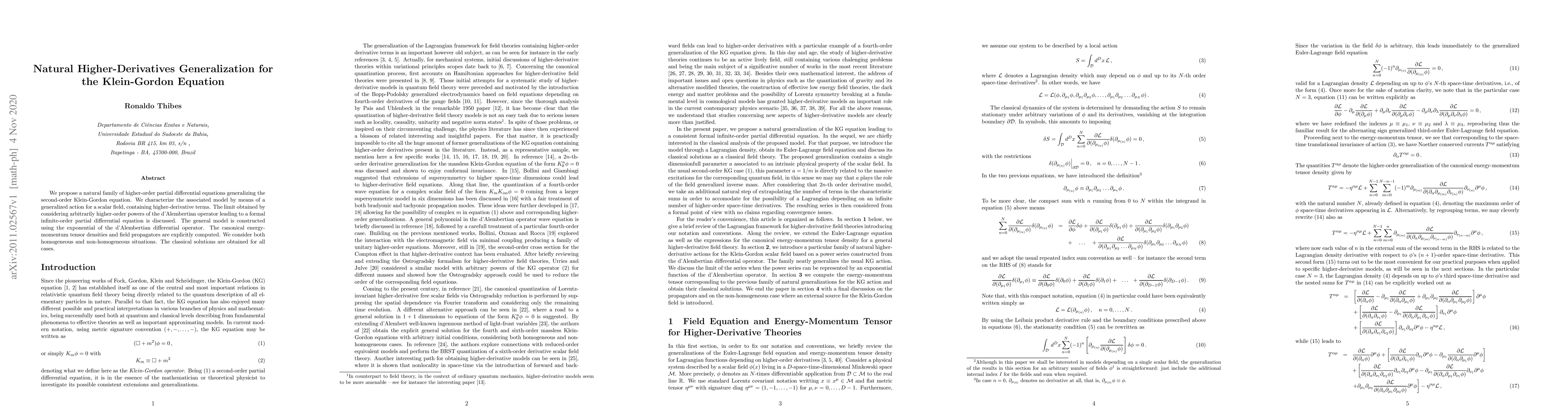 Thumbnail for Natural Higher-Derivatives Generalization for the Klein-Gordon Equation