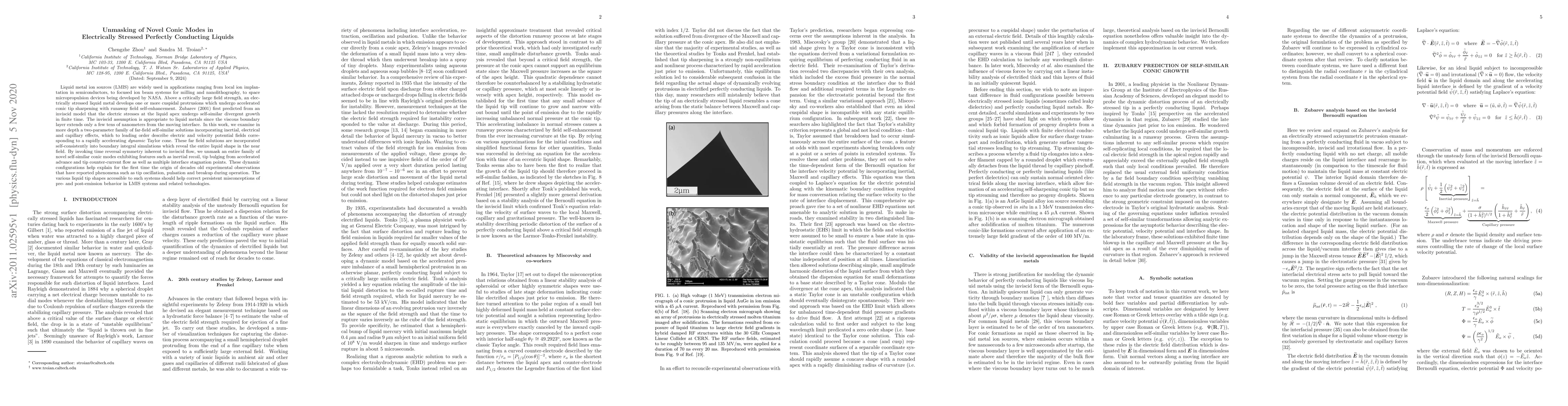 Thumbnail for Unmasking of Novel Conic Modes in Electrically Stressed Perfectly
  Conducting Liquids