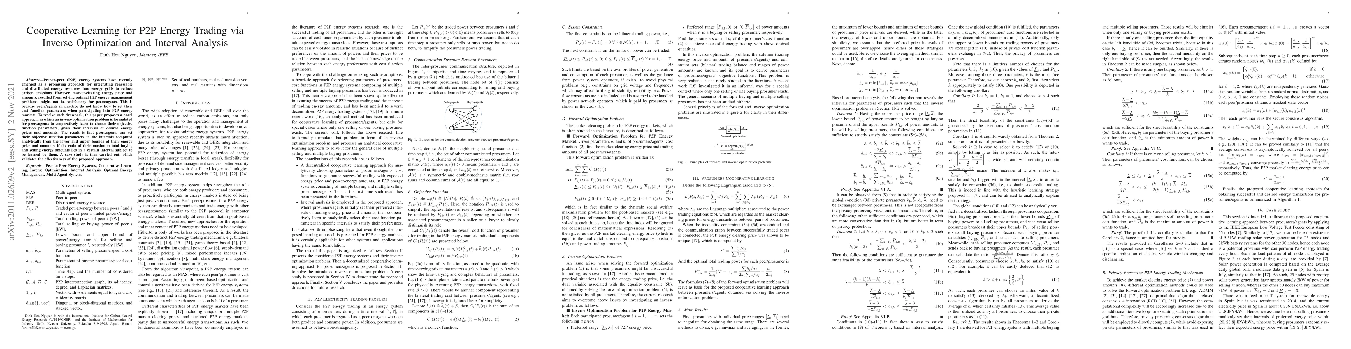 Thumbnail for Cooperative Learning for P2P Energy Trading via Inverse Optimization and
  Interval Analysis