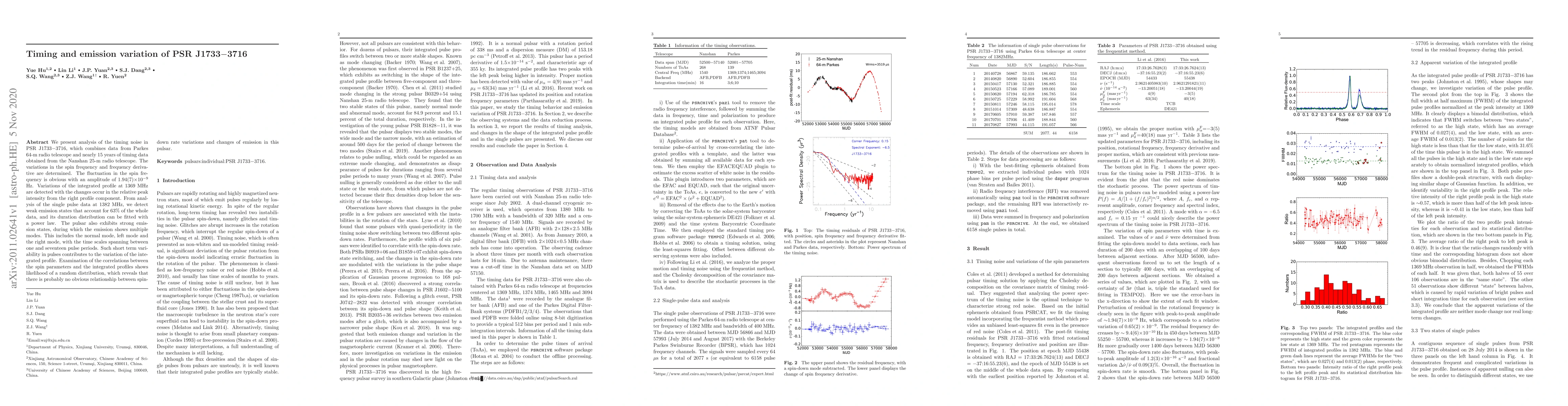 Thumbnail for Timing and emission variation of PSR J1733-3716