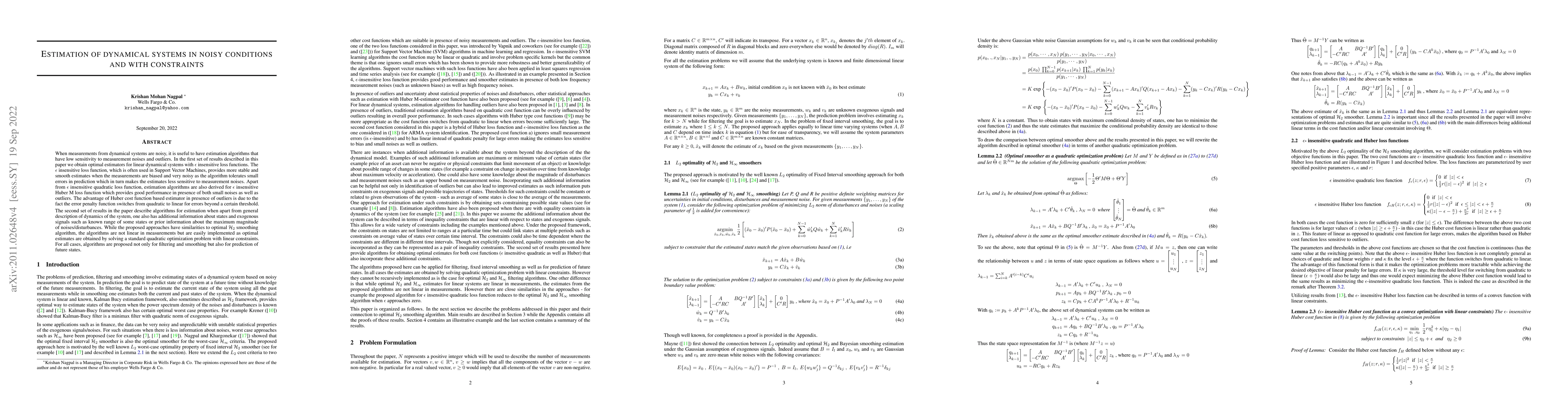 Thumbnail for Estimation of Dynamical Systems in Noisy Conditions and with Constraints