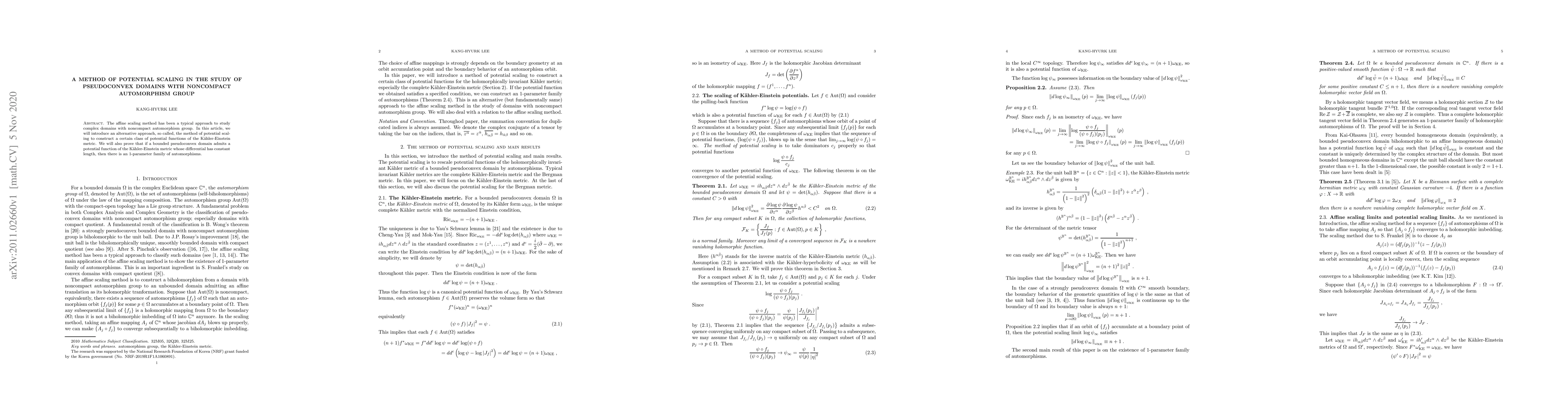 Thumbnail for A method of potential scaling in the study of pseudoconvex domains with
  noncompact automorphism group