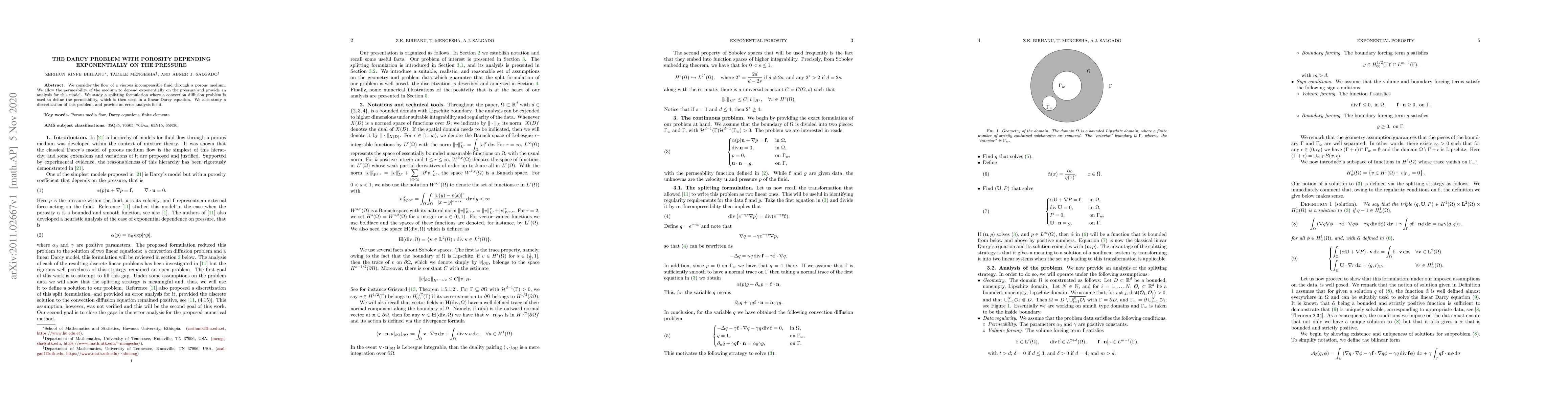 Thumbnail for The Darcy problem with porosity depending exponentially on the pressure