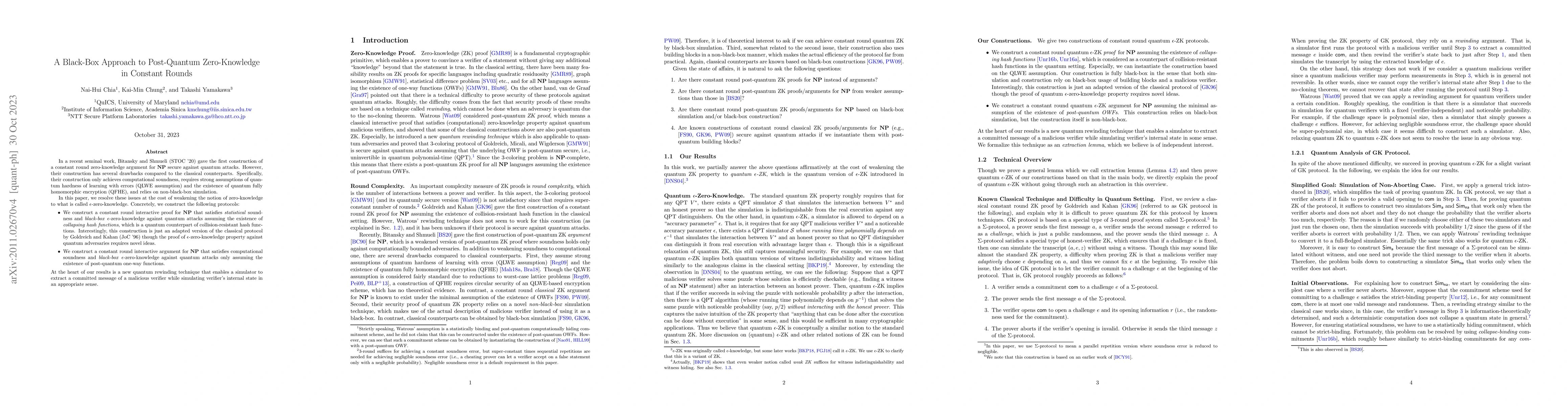 Thumbnail for A Black-Box Approach to Post-Quantum Zero-Knowledge in Constant Rounds