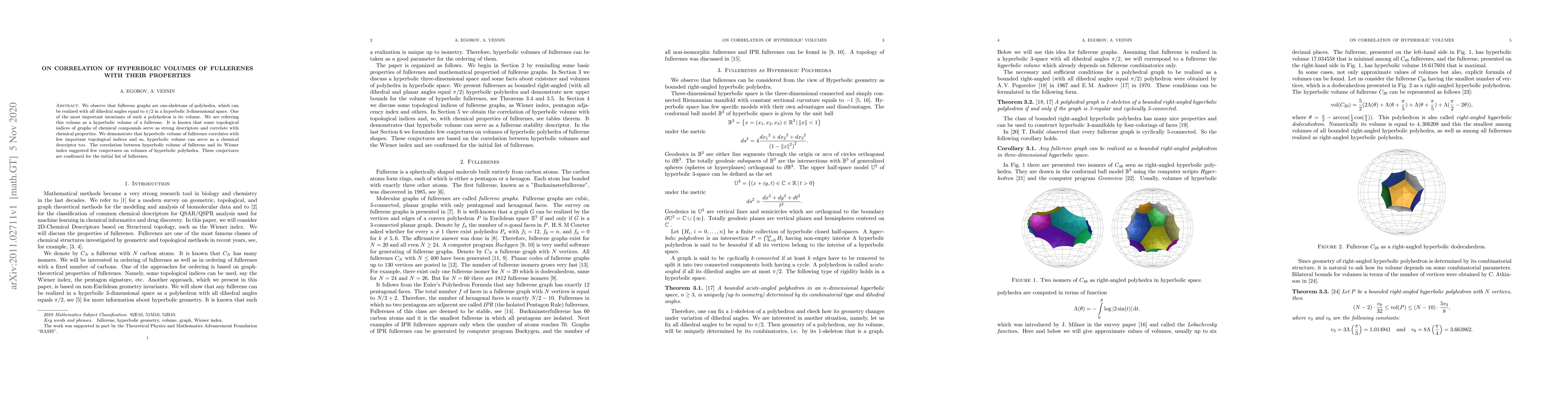 Thumbnail for On correlation of hyperbolic volumes of fullerenes with their properties