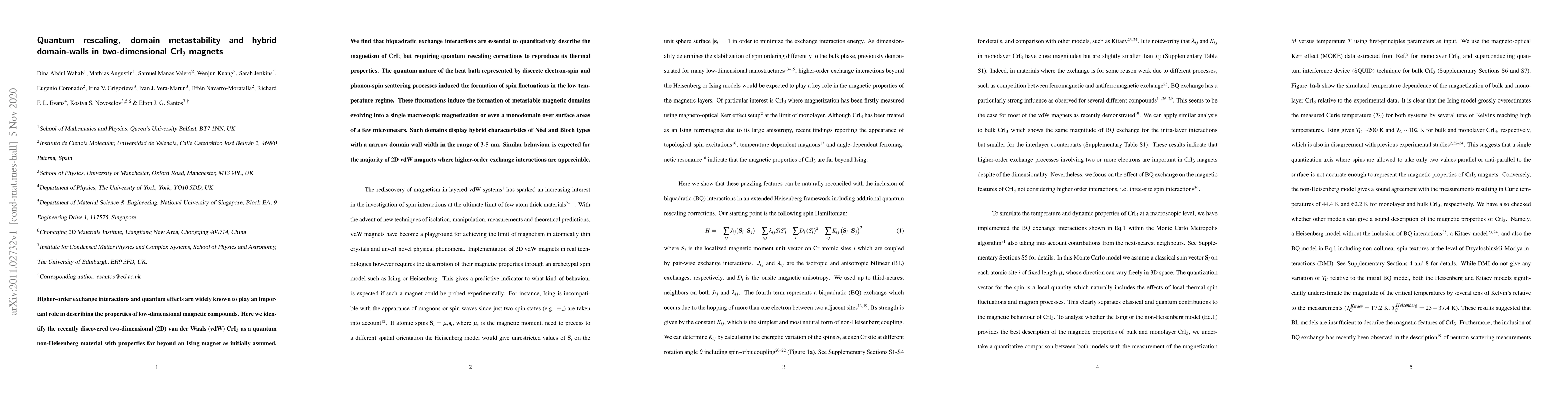 Thumbnail for Quantum rescaling, domain metastability and hybrid domain-walls in
  two-dimensional CrI3 magnets
