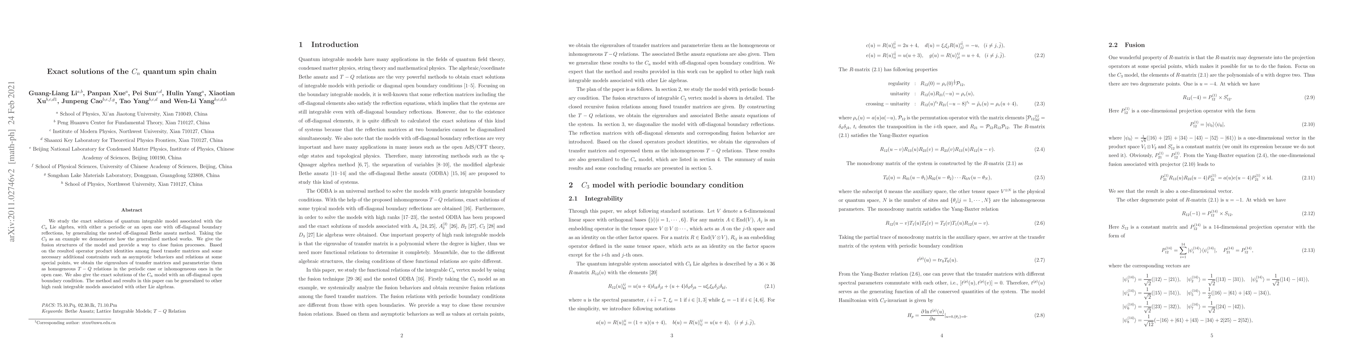 Thumbnail for Exact solutions of the $C_n$ quantum spin chain