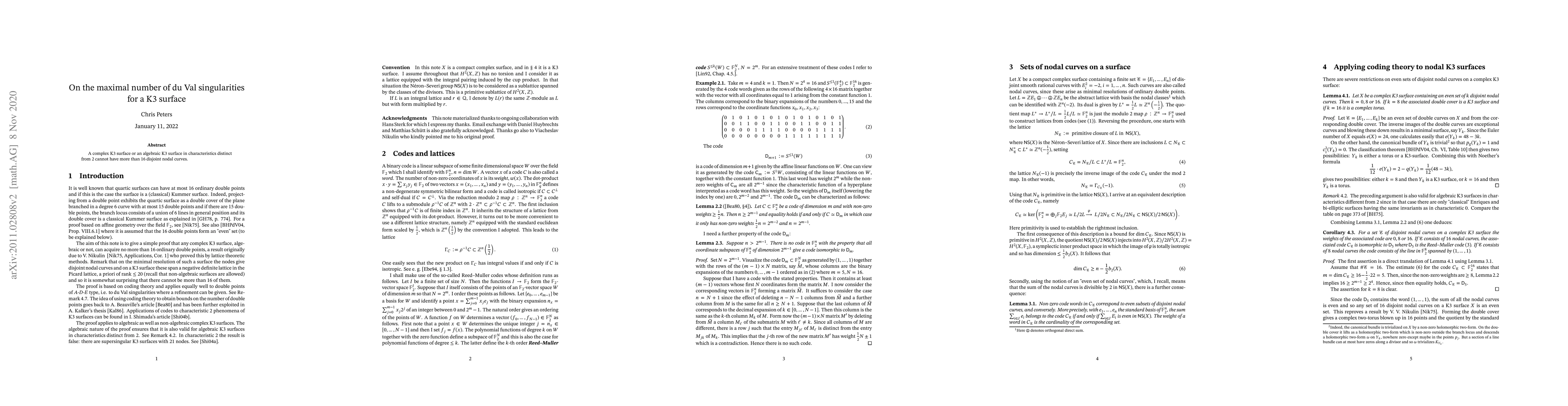 Thumbnail for On the maximal number of du Val singularities for a K3 surface