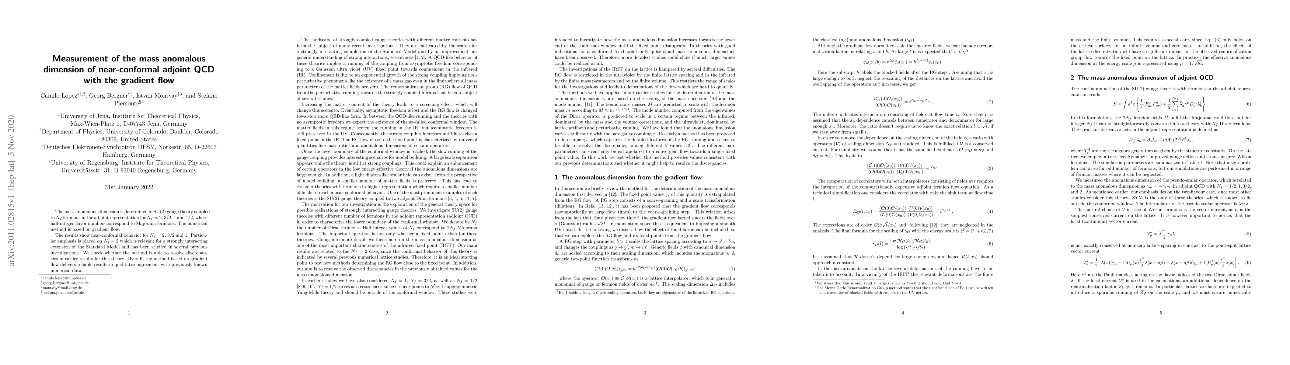 Thumbnail for Measurement of the mass anomalous dimension of near-conformal adjoint
  QCD with the gradient flow