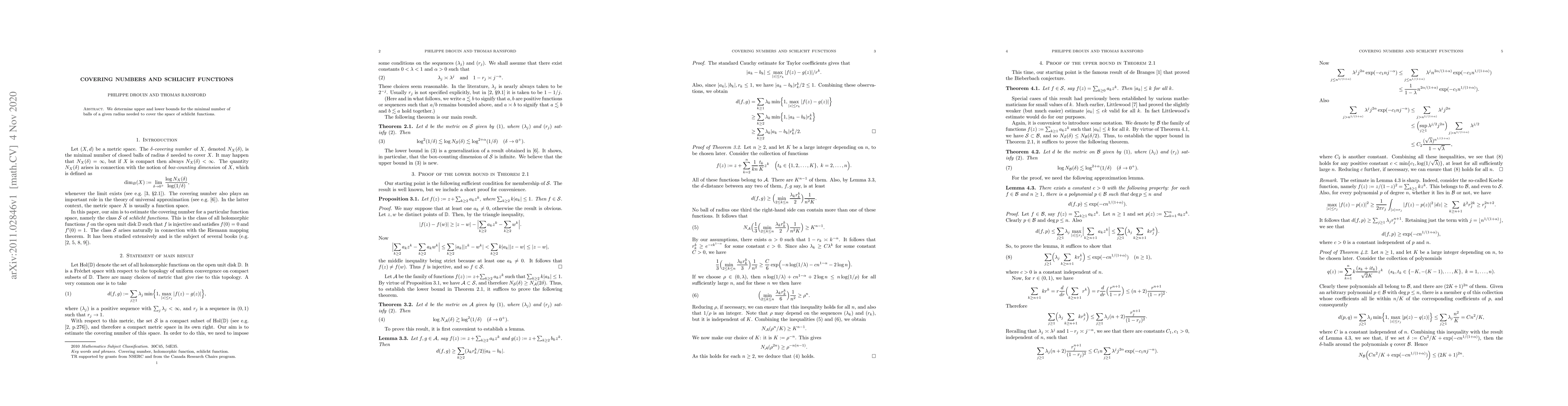 Thumbnail for Covering numbers and schlicht functions