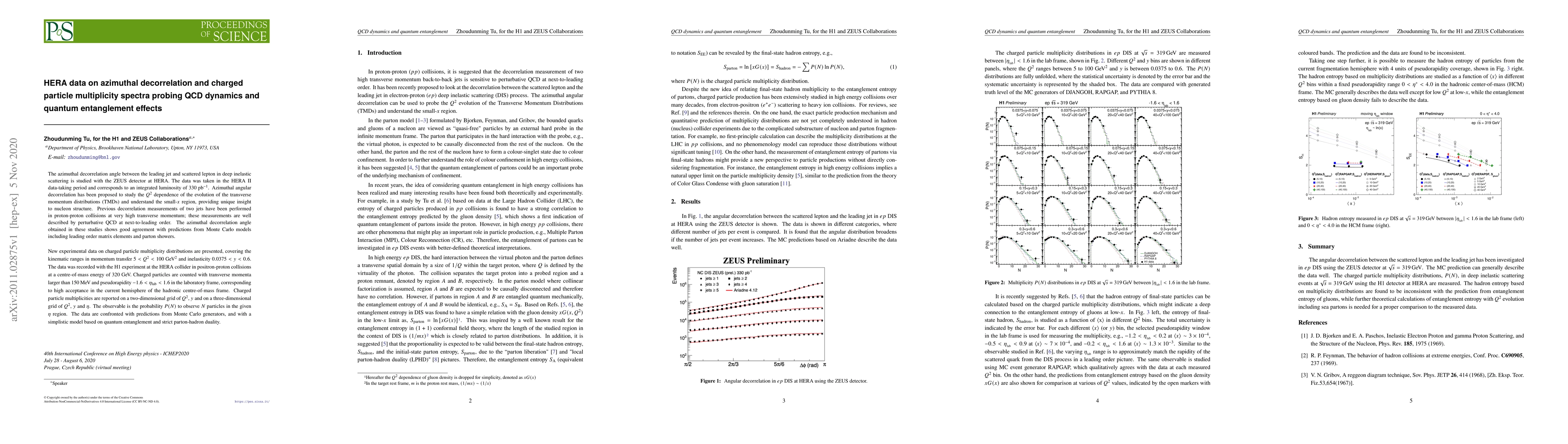 Thumbnail for HERA data on azimuthal decorrelation and charged particle multiplicity
  spectra probing QCD dynamics and quantum entanglement effects