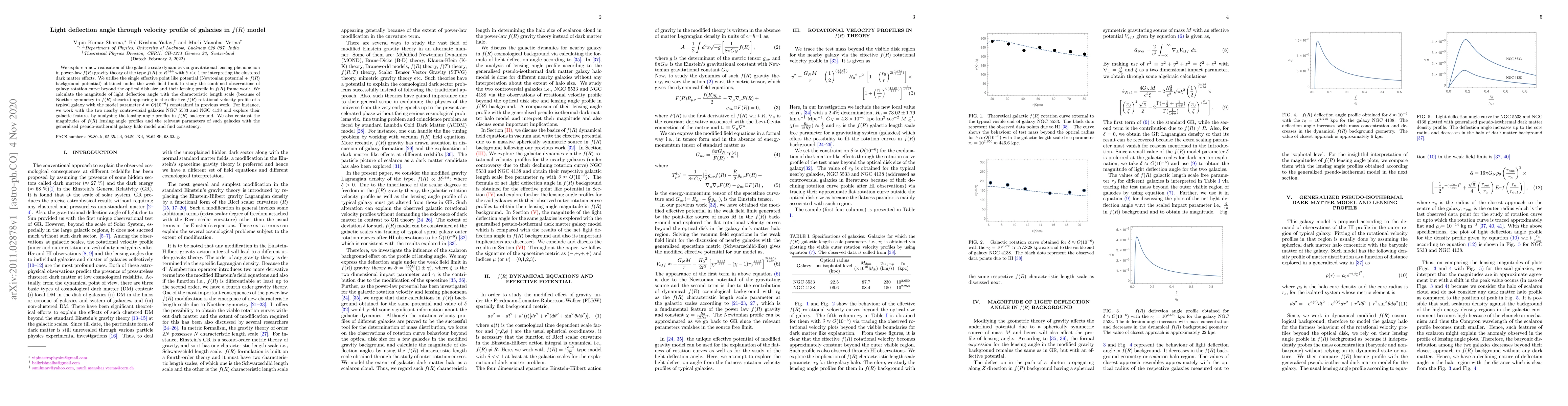 Thumbnail for Light deflection angle through velocity profile of galaxies in $f(R)$
  model
