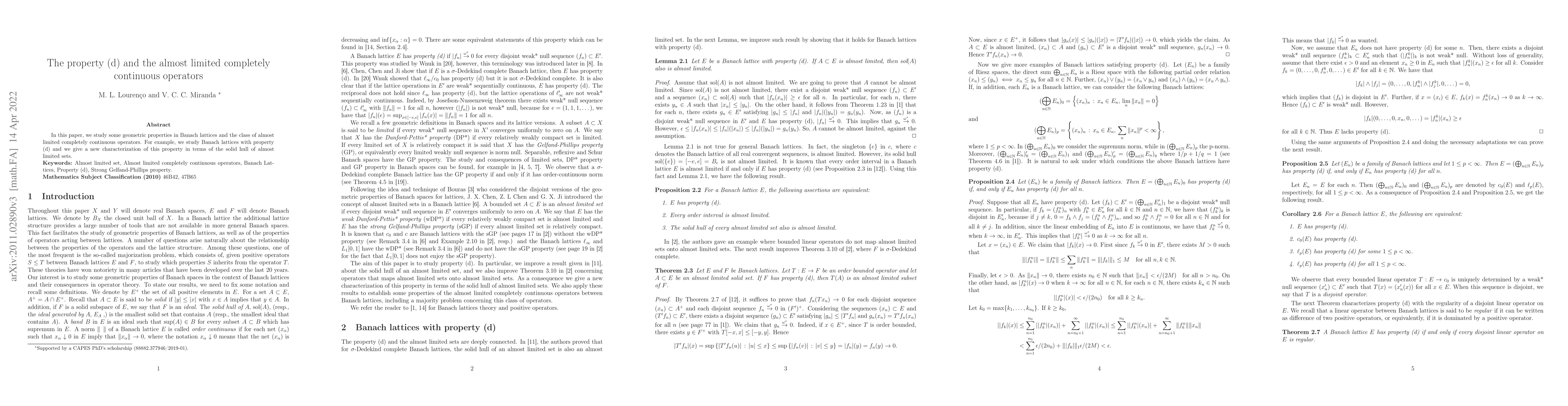 Thumbnail for The property (d) and the almost limited completely continuous operators