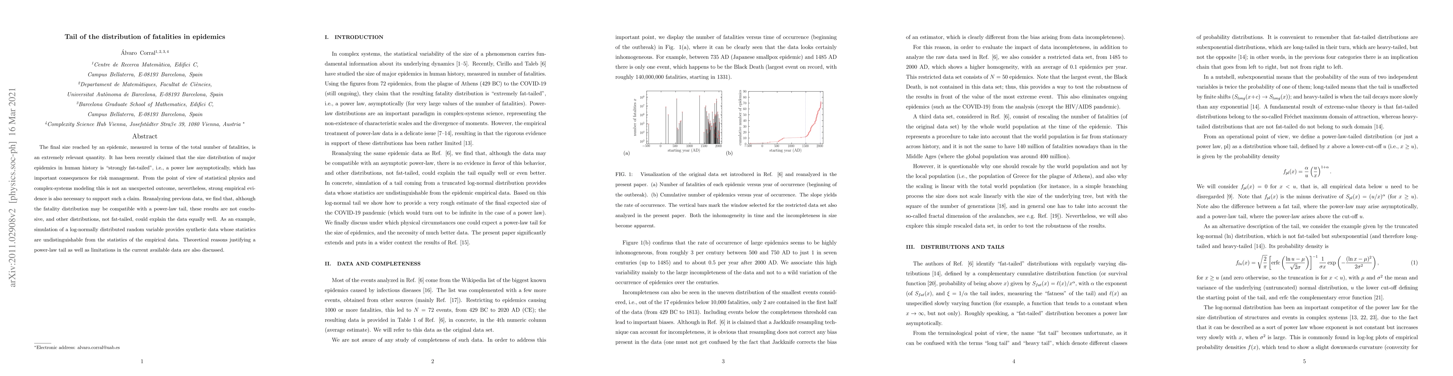 Thumbnail for Tail of the distribution of fatalities in epidemics