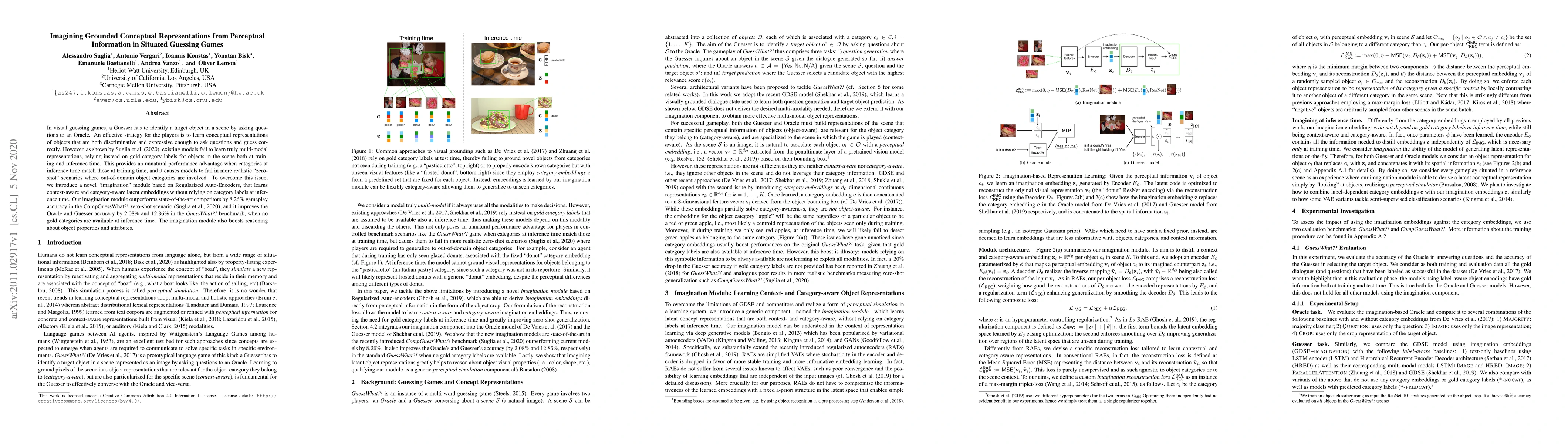 Thumbnail for Imagining Grounded Conceptual Representations from Perceptual
  Information in Situated Guessing Games