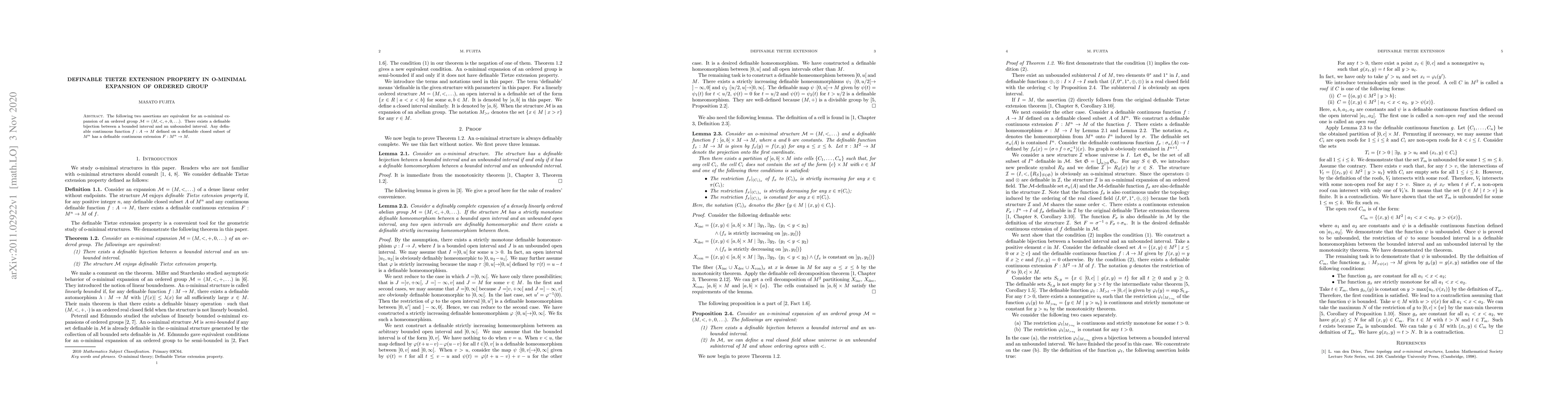 Thumbnail for Definable Tietze extension property in o-minimal expansion of ordered
  group
