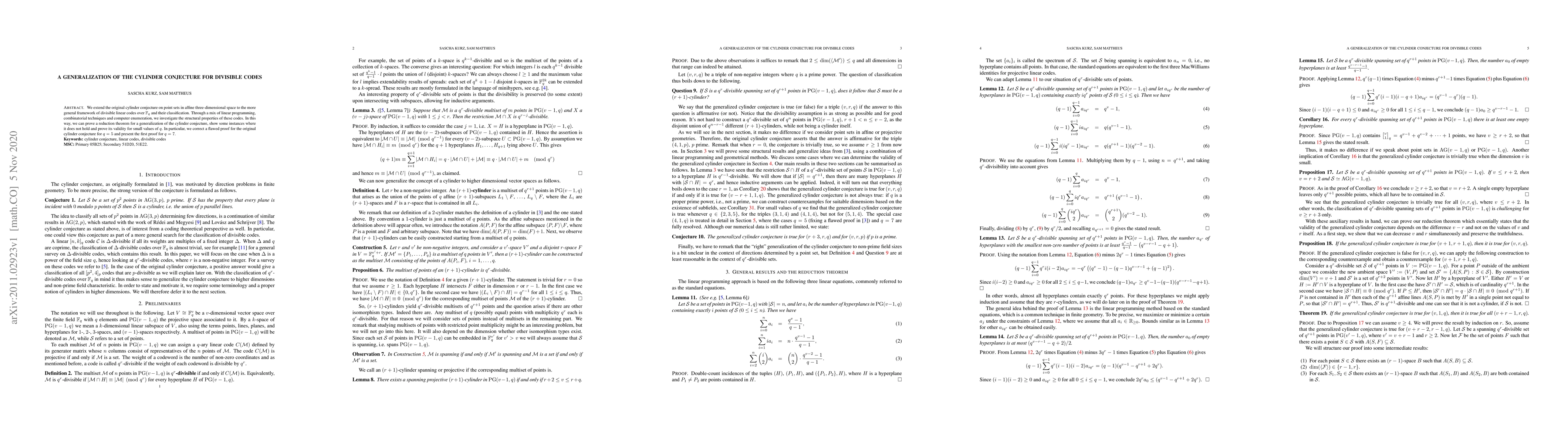 Thumbnail for A generalization of the cylinder conjecture for divisible codes