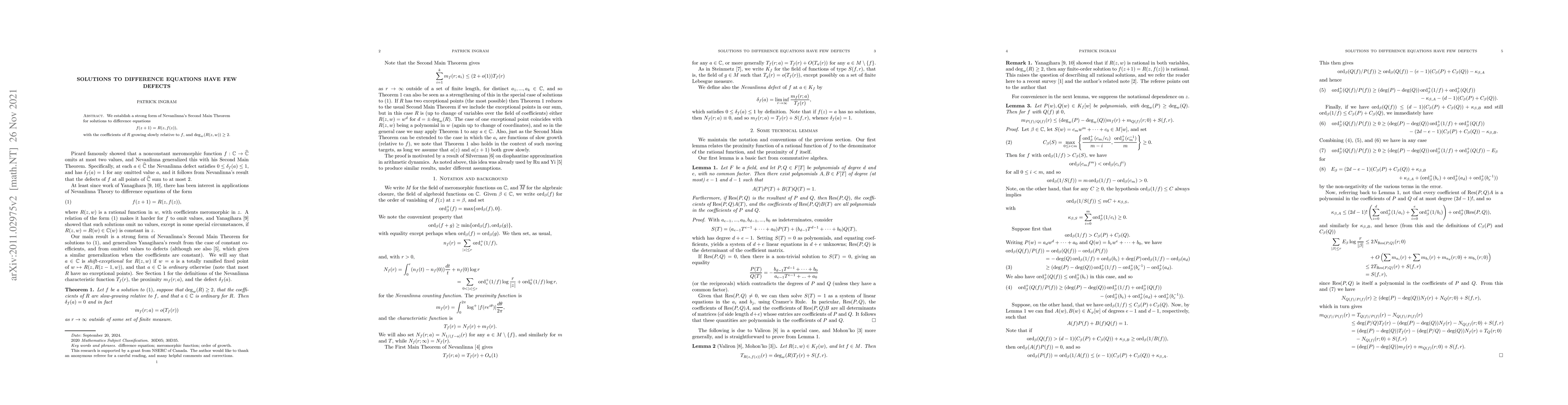 Thumbnail for Solutions to difference equations have few defects