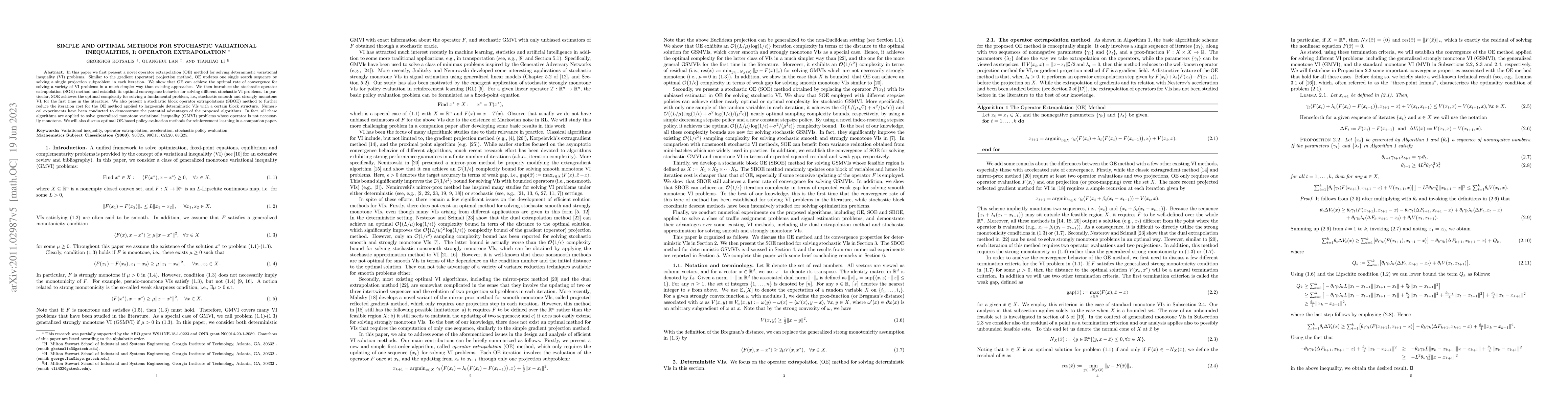 Thumbnail for Simple and optimal methods for stochastic variational inequalities, I:
  operator extrapolation