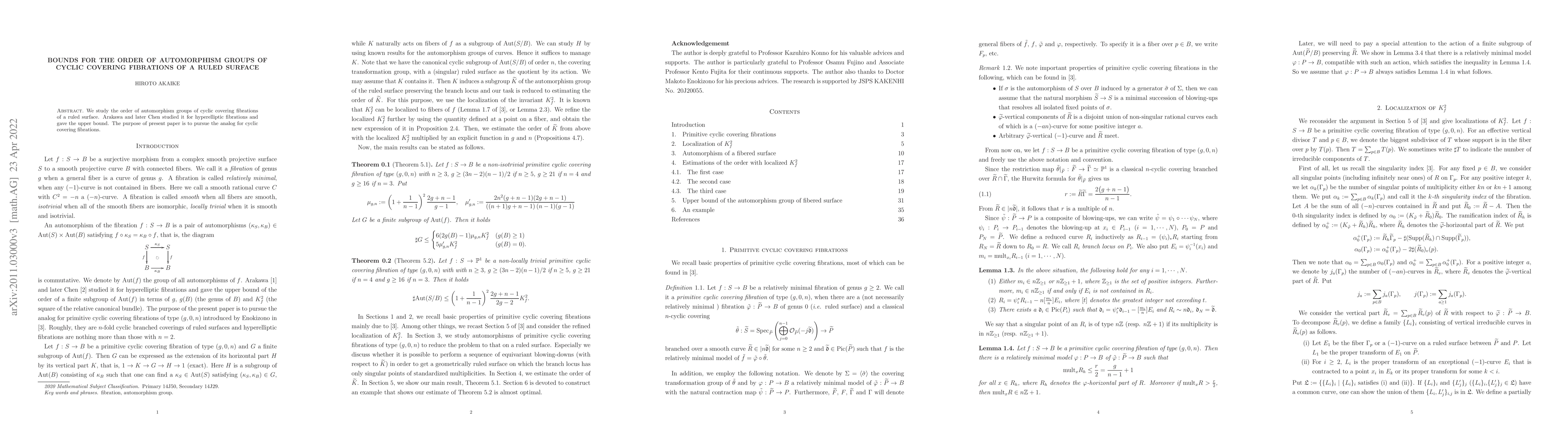 Thumbnail for Bounds for the order of automorphism groups of cyclic covering
  fibrations of a ruled surface