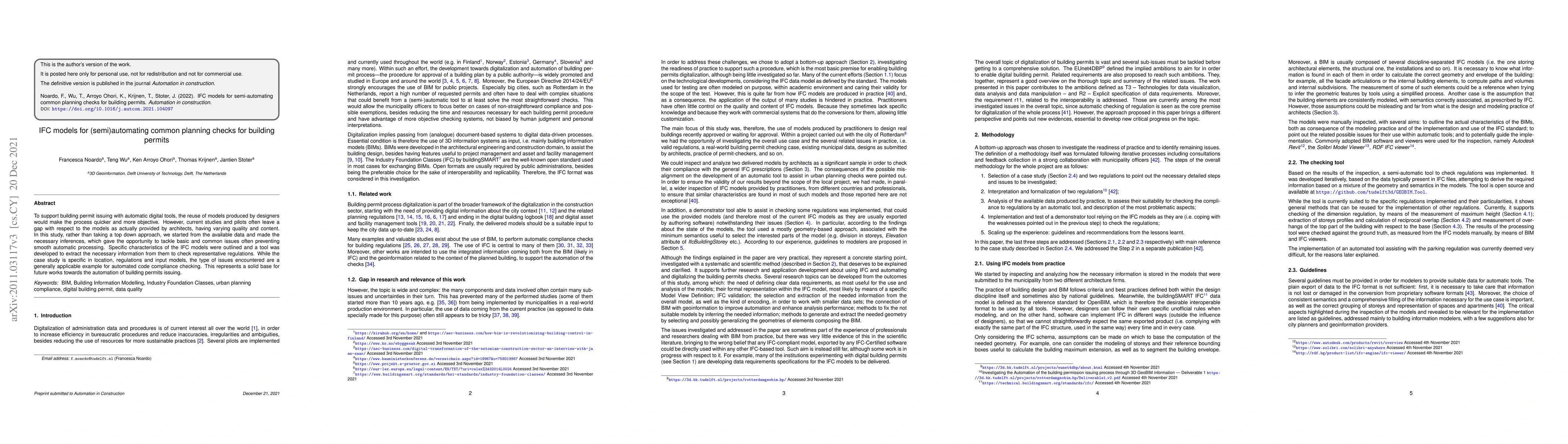 Thumbnail for IFC models for (semi)automating common planning checks for building
  permits