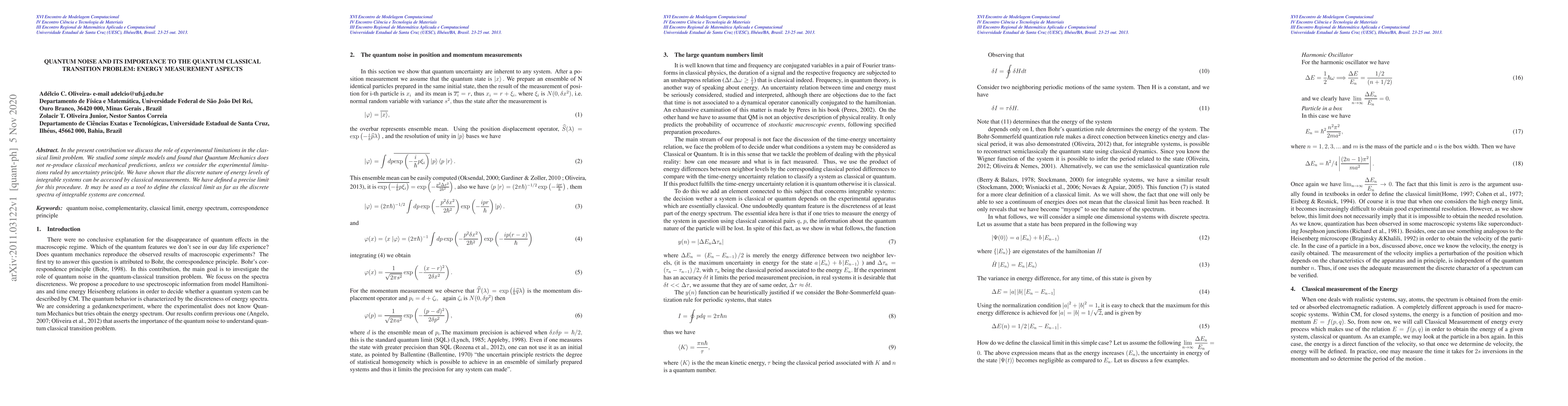 Thumbnail for Quantum Noise and its Importance to the Quantum Classical Transition
  Problem: Energy Measurement Aspects