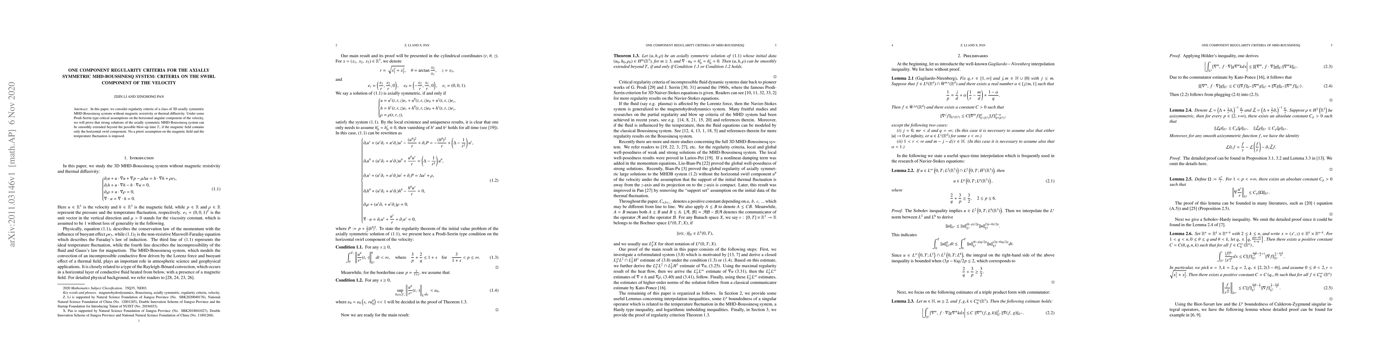 Thumbnail for One component regularity criteria for the axially symmetric
  MHD-Boussinesq system: criteria on the swirl component of the velocity